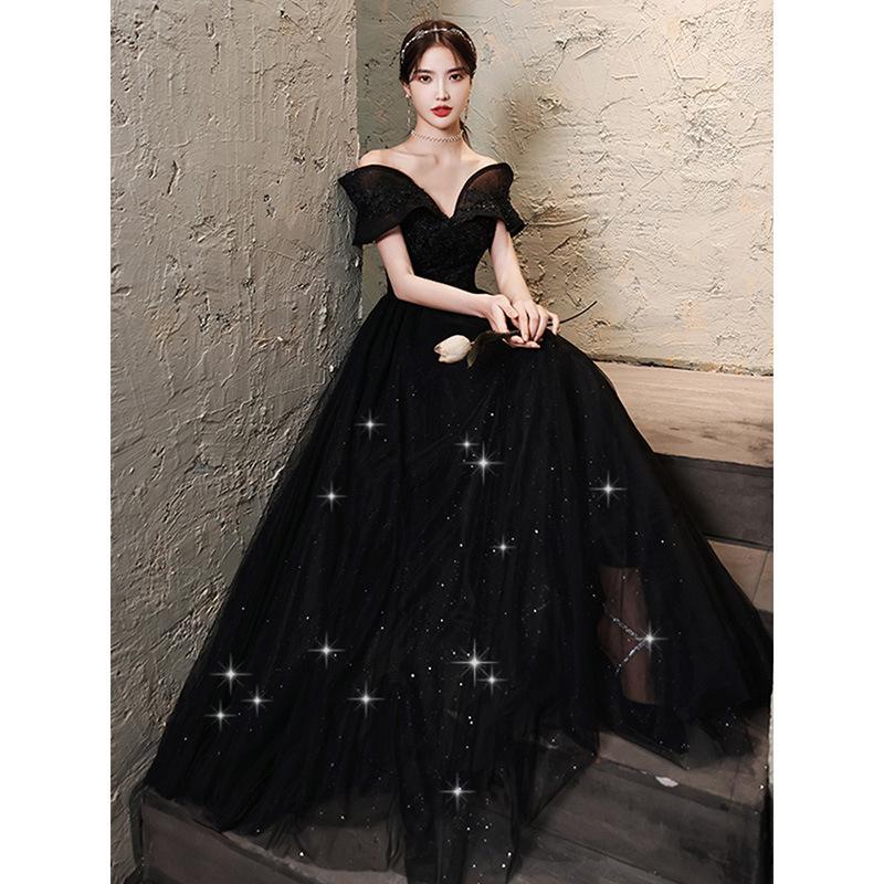Black Evening Dress High End Skirt Light Dress Black Dress Host Sexy Strapless Dress