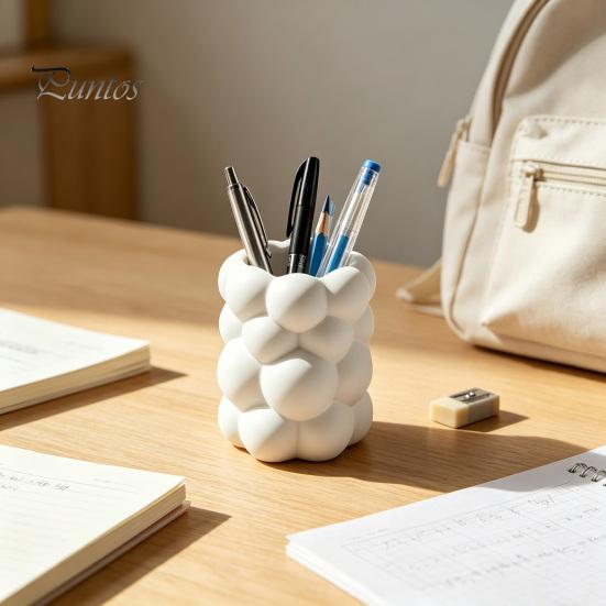 Roztomilý úložný sud ve tvaru mraku 3D bublinkový držák na tužky, Stolní organizér, Matný mléčný dárek pro studenty a nadšence do krásy Bílá estetika