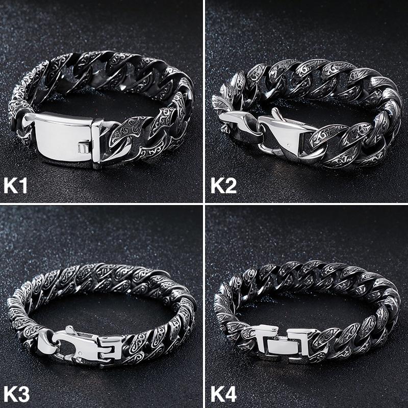 Kalen Vintage Black Men Stainless Steel Bracelet Cuban Link Chain Punk Wristband Bracelets Fashion Jewelry