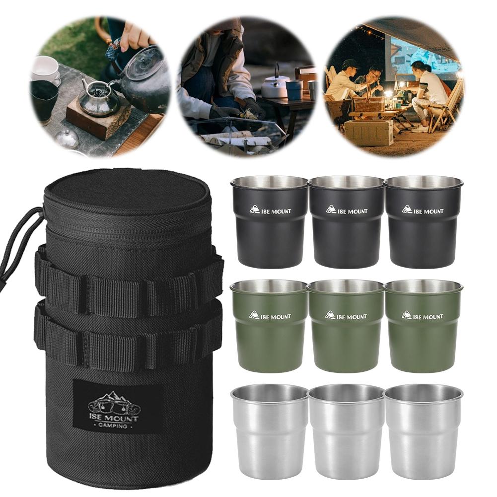 3Pcs 300ml Tea Coffee Milk Mug with Storage Bag Camping Beer Cup Stainless Steel Portable Water Cup for Outdoor Barbecue