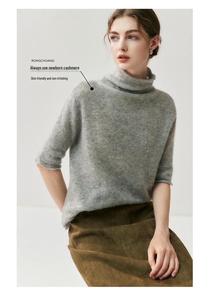 Women's Autumn/Winter Semi-High Neck Cashmere Silk Sweater