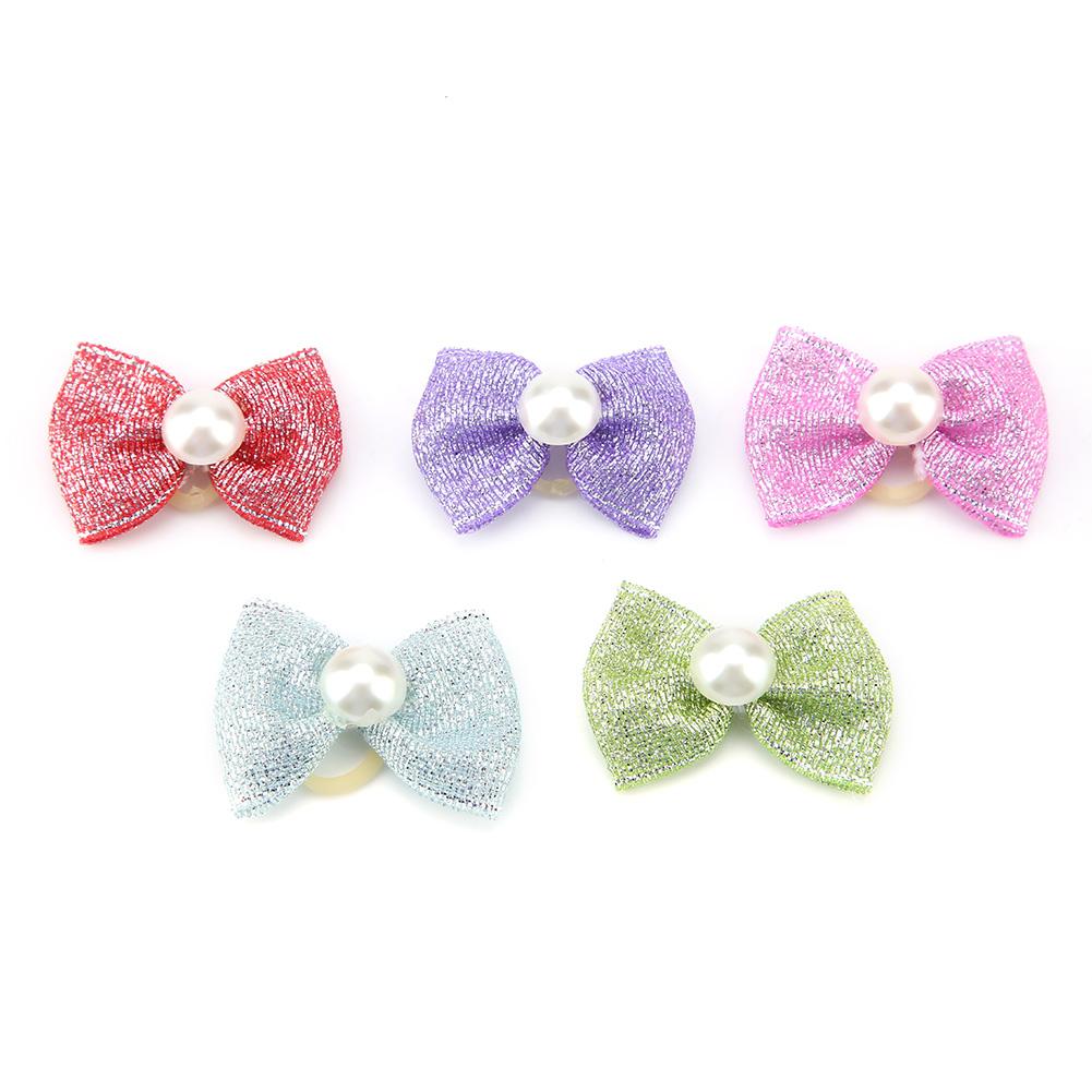 30pcs Cat Puppy Bowknot Hair Rubber Bands with Fake Pearl Pet Hair Accessories