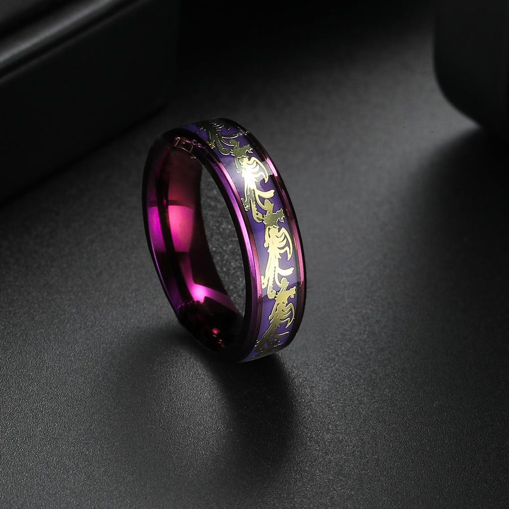 Fashion Purple Dragon Phoenix Stainless Steel Couple Rings Inlay Purple Carbon Fiber For Men Women Wedding Jewelry