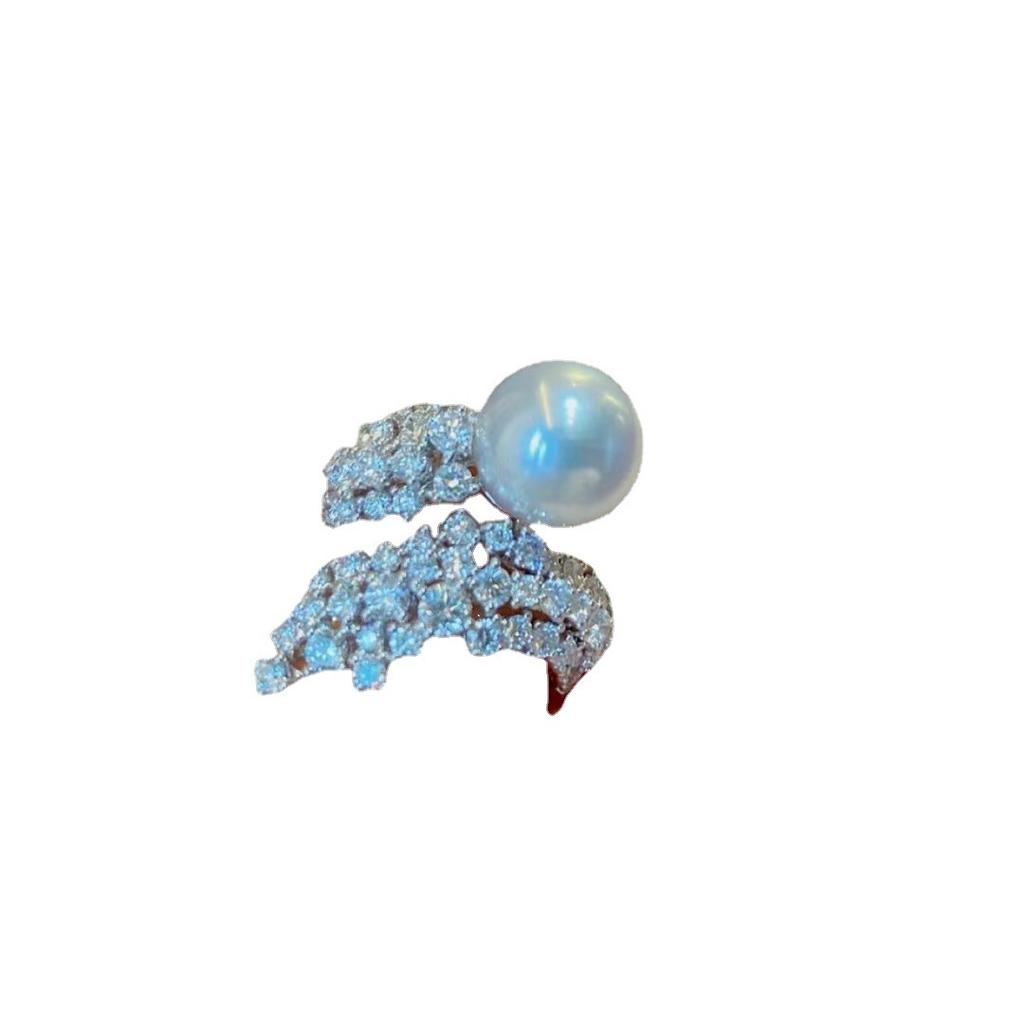 French Australian White Pearl Full Diamond Ring Women'S Opening, Niche Trend Retro High-End Index Finger Ring