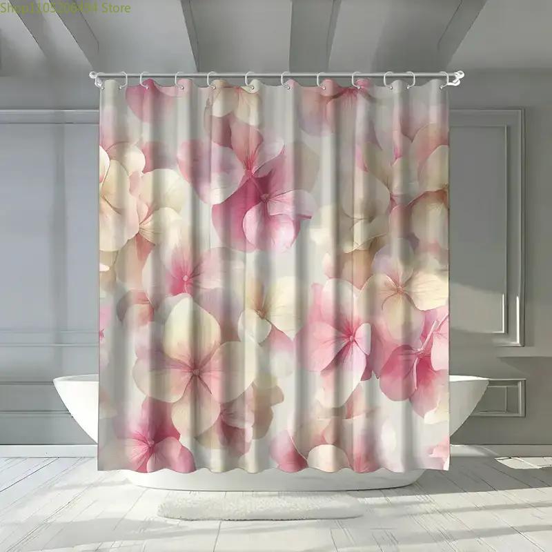 Rosa Hortensienblumen Duschvorhang Maschinenwaschbar Ganzjahres-Wasserdicht Sichtschutz Romantisches Design Elegant 12Haken