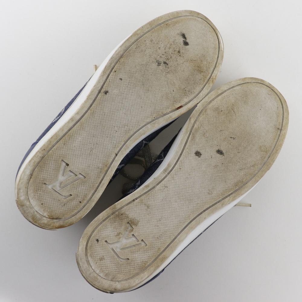 Louis Vuitton High Cut Sneakers Blue Monogram Denim Women Used
