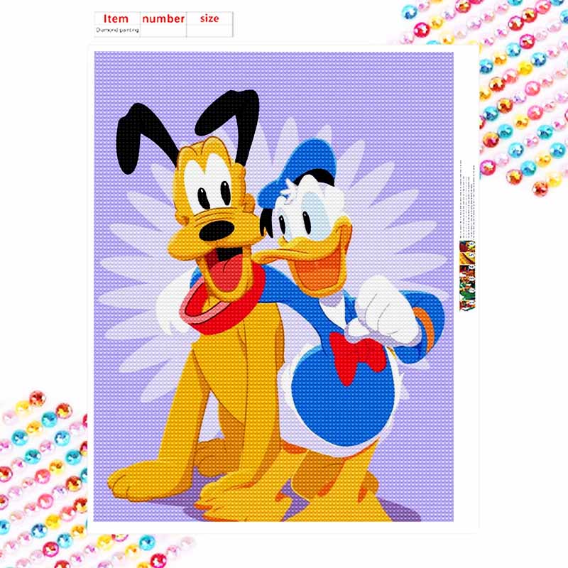 Disney Diamond Art Painting Kit – Donald Duck & Pluto Duo Shiny Craft, Home Wall Decor, Handmade Gift