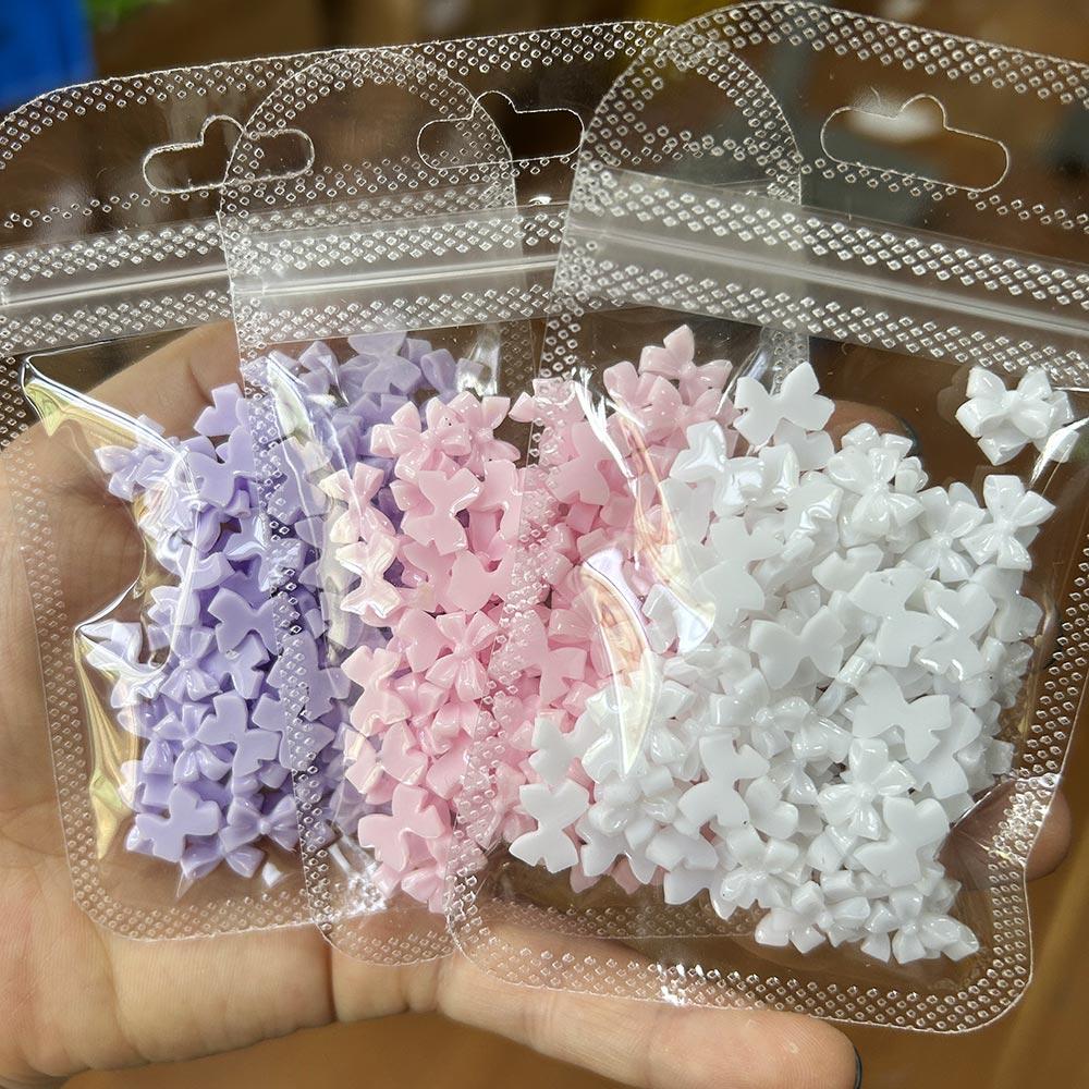 50/100 pezzi Rosa Bianco Kawaii Fiocco Ciondolo per Unghie 3D Resina Fiocco Flatback Gemme per Unghie 8*10mm Strass Gioielli per Nail Art #Papillon