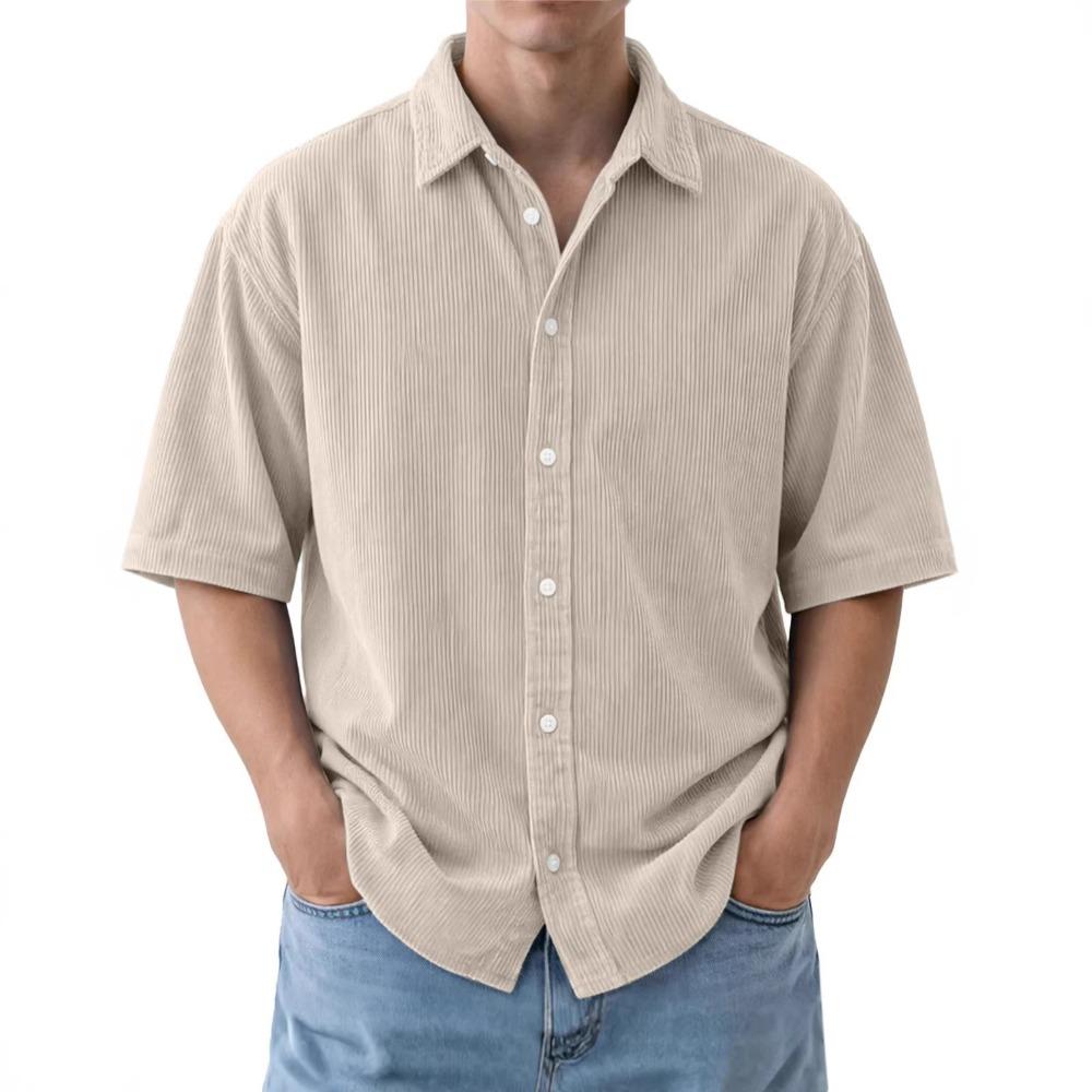 

Summer Men s Loose and Comfortable Striped V-neck Short-sleeved Shirt S хаки