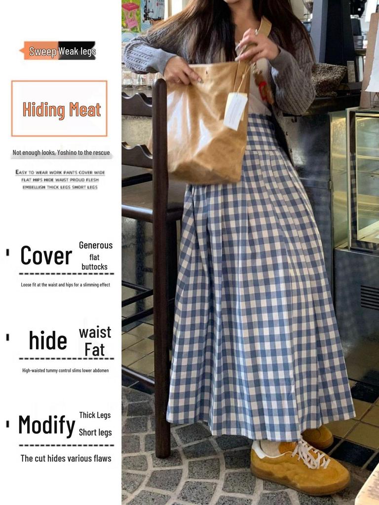 Plus Size Blue Plaid A-line Midi Skirt for Pear-shaped Bodies