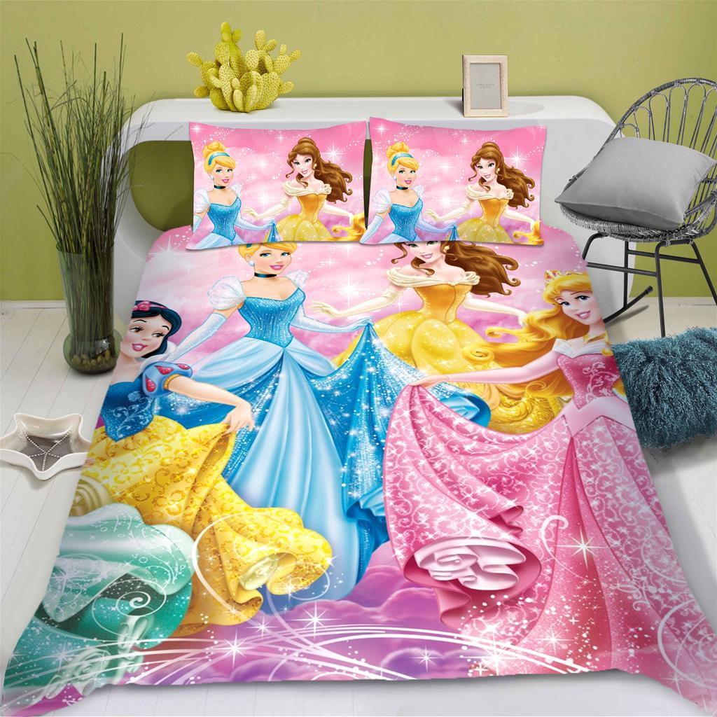 Disney Prinzessin Serie 100% Polyester Bettwäsche Set Bettbezug Für Zuhause 3-teiliges Set 1 Bettdeckenbezug Anime Niedlich Bedruckt Cartoon