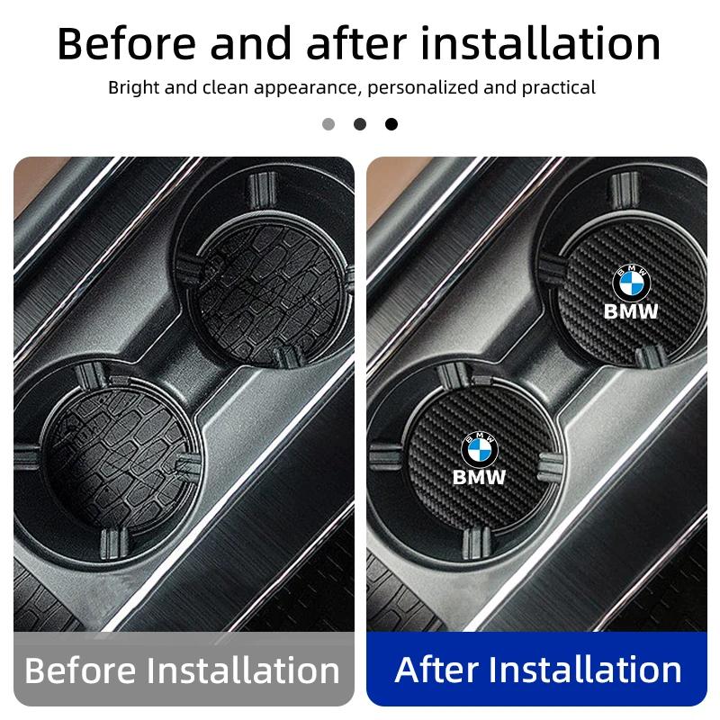 2025 Car Carbon Leathe Coasters Pads  Centre Console Cup Non-Slip Mats For BMW E30 E34 E36 E39 E46 E52 E53 E60 E61 E62 E70 E