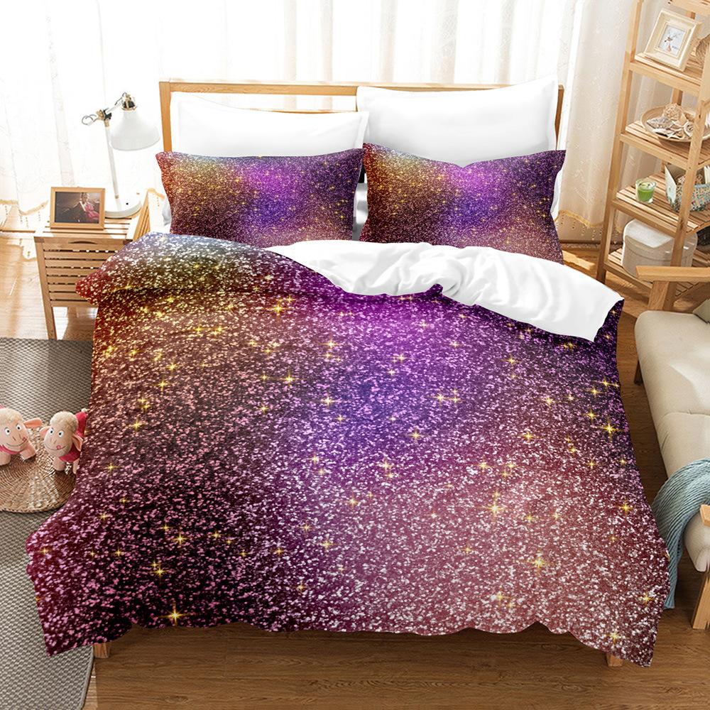 Three-Piece Set Of Colorful Fluorescent Quilt Cover Sheets 3D Digital Bedding