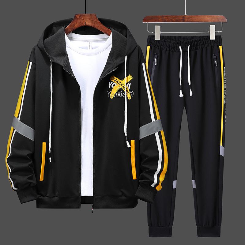 Thin Cardigan Zipper Hooded Sweatshirt Long Pants Sports Casual Suit Men's Trendy Clothes Teenagers Men