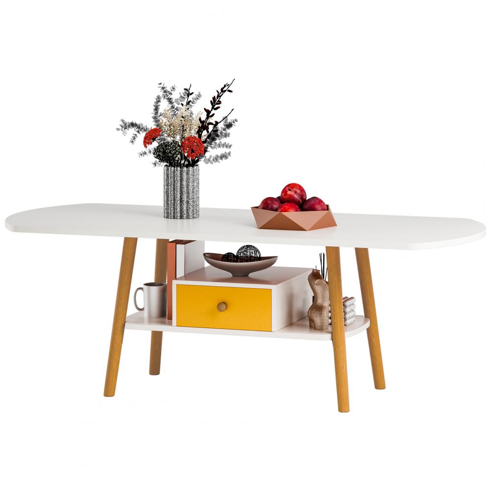 Modern Coffee Table with Double Storage Shelves – Living Room Center Table, Eco-Friendly Finish & Easy Assembly Required