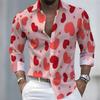 Men's Long-Sleeved Shirt with Heart Print Pattern, Stylish and Handsome, Festive Men's Lapel Top