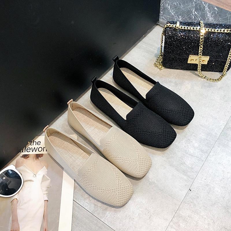 Knitted Soft Bottom Beanie Shoes Woven Shoes Women's Flat Spring New Breathable Shallow Mouth Single Shoes