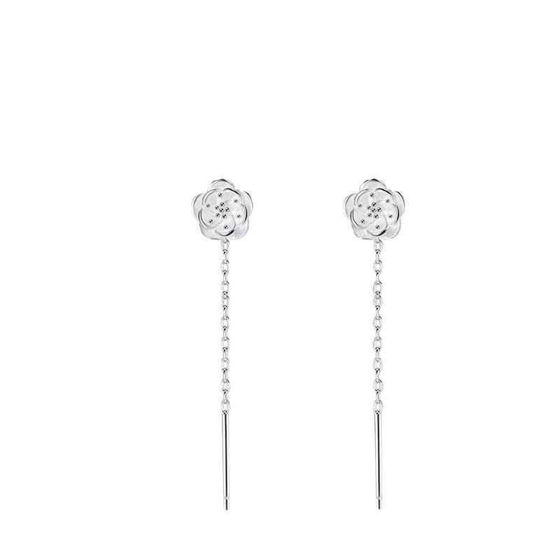 Camellia 999 Sterling Silver Earrings - Elegant Women's Ear Studs, High-End Jewelry 2025