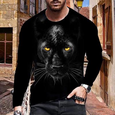 Yeni 3D Gri Leopar Desenli Erkek Tişörtleri Uzun Kollu Tişörtler Yuvarlak Yaka Rahat Kazak Erkek Giyim Büyük Beden