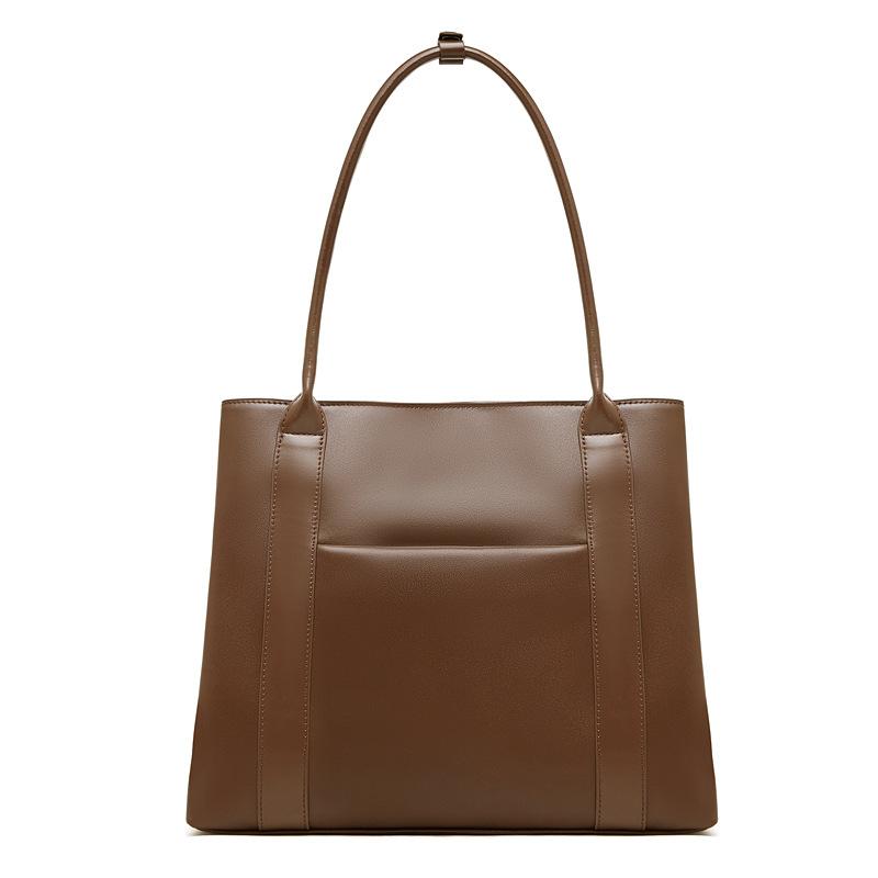 

Large Capacity Fashionable Solid Color First Layer Cowhide Handbag Versatile Shoulder Underarm Bag Tote Bag 34*12.5*29 коричневый