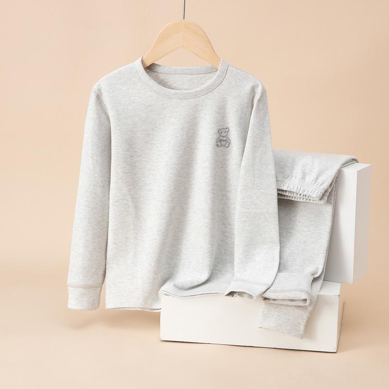 Children's Warm Autumn/Winter Underwear Set for Medium and Large Kids – Cozy Brushed Cotton Top & Trousers, Unisex, Thickened Two-Piece Set