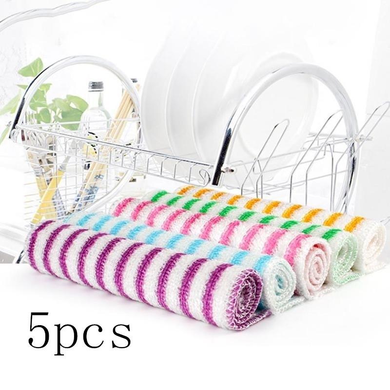 5PCS Wash Clean Towels Water Kitchen Colorful Dining Stripe