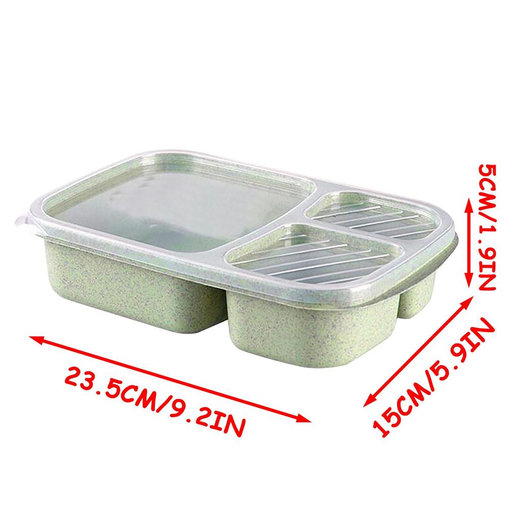 Lunch Box Reusable 3 Compartment Plastic Divided Food Storage Container Boxes Box for Adult Children Microwavable