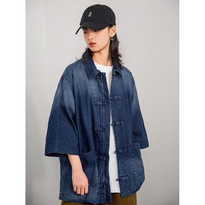 Retro Denim Workwear Kurzarmhemd, Sommermodemarke für Herren und Damen, japanischer Retro-Halbarmtrend, cooles und lockeres Hemd