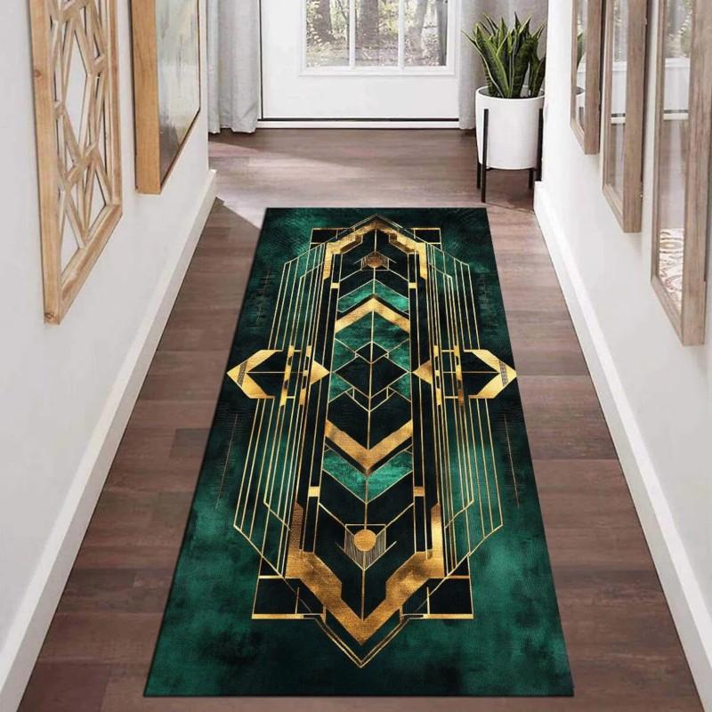 Hand Tufted Wool Runner Rug, Modern Geometric Teal Brown for Hallway Home Decor