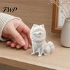 Versatile Home Style Accessory 3D Printed Cute Pomeranian Dog Figurine, White Twisting Head Puppy Statue, Small Sculpture Desktop Ornament for Office