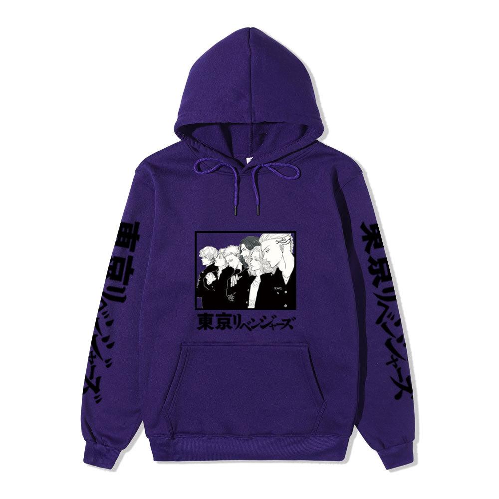 Black Warm Fleece Hooded Sweatshirt Tokyo Revengers Team Comic Print Unisex Autumn Winter Casual Daily Long Sleeve Pullover