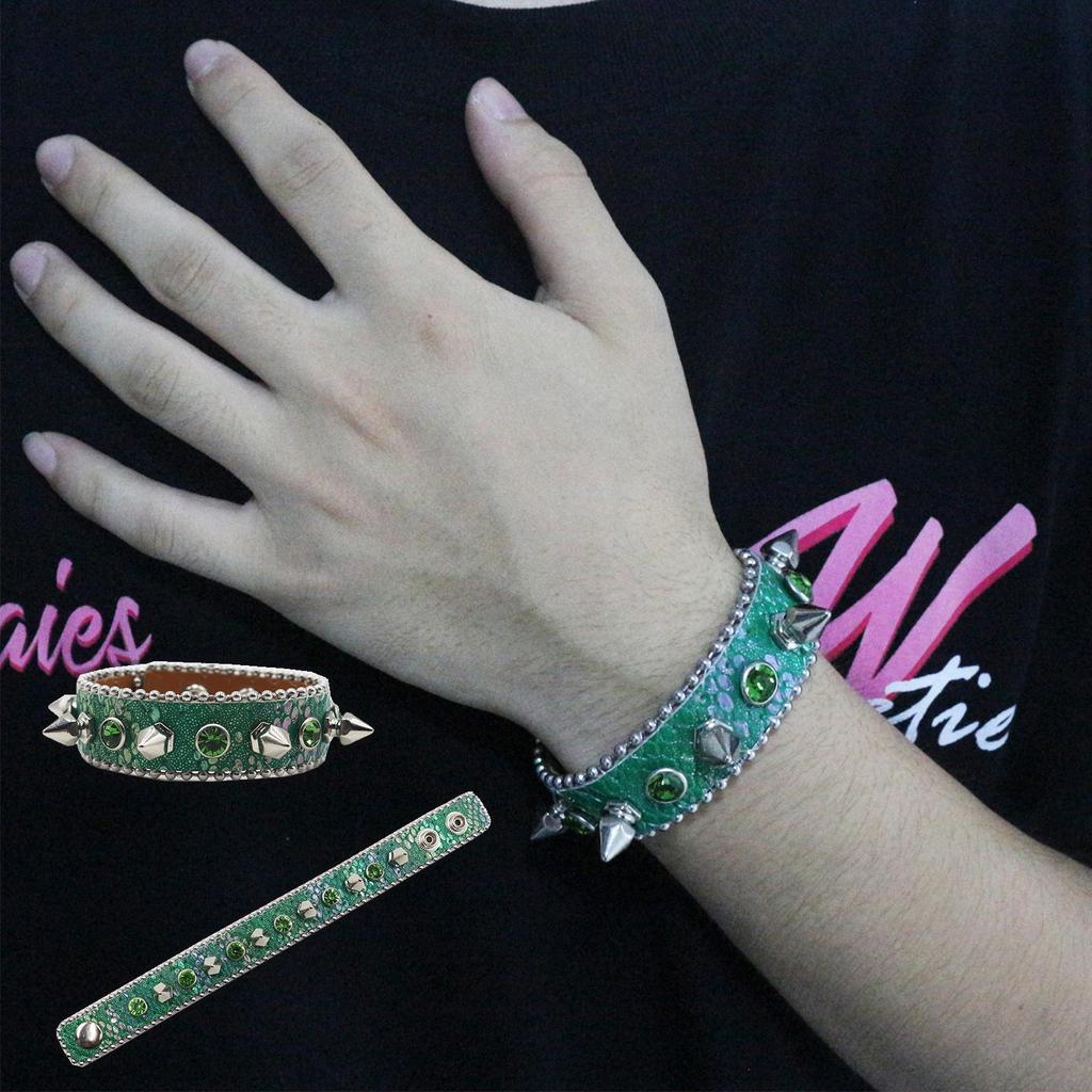 Y2K Gothic Punk Rhinestone Studded Leather Bracelet Wristband
