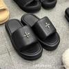 2024 High-Version SMF-K Fur Slippers: Thick-Soled Leather & Velvet Cross Design in Black/Gray
