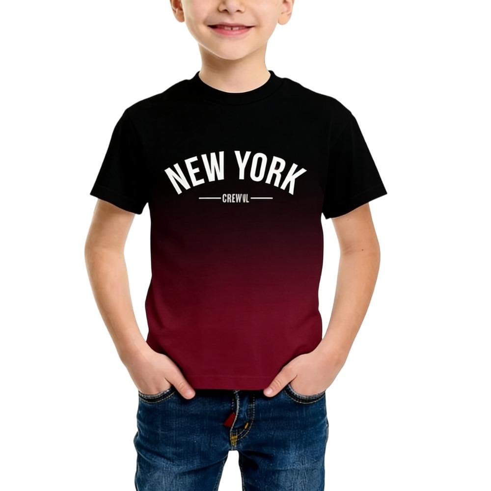 Kids' Trendy American Letter Short-sleeve T-shirt Boys' Summer Gradient Casual Top for Older Children Stylish Versatile Style