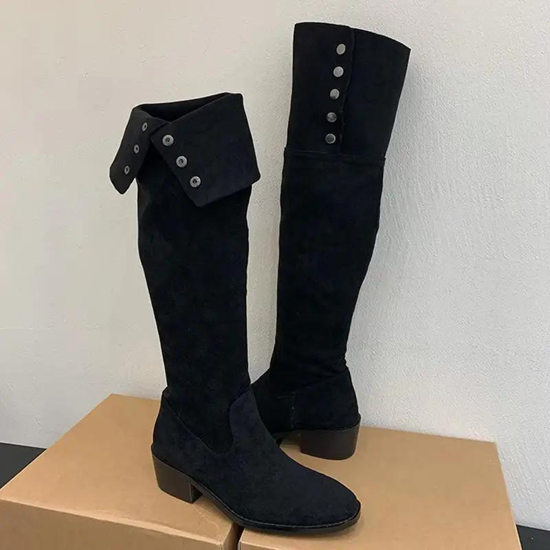 

Распродажа. Сапоги выше колена на толстом каблуке для женщин. Осень и зима. Новые женские сапоги. Сапоги с круглым носком. 39