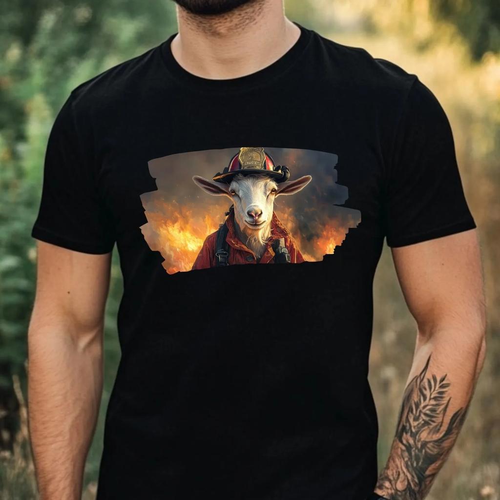 Unisexs Goat As Firefighter Motif Cotton TShirt Size Xs To 5xl