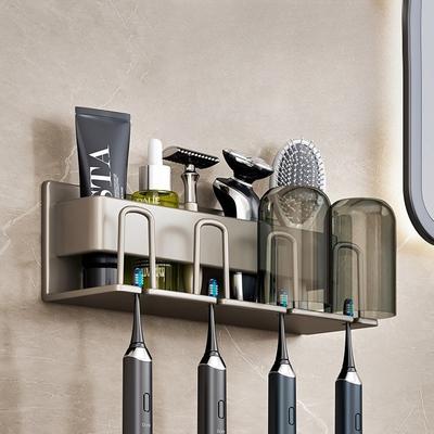 Electric Toothbrush Shelf, Bathroom Wall-mounted Family Mouthwash Cup Shelf, Non-punching Tooth Cup, Tooth Set Storage Set