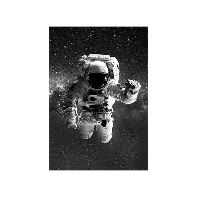 Schwarz-Weiß-Leinwandgemälde mit Astronaut und Mond, Poster und Drucke, Weltraum-Wandkunst, Bilder für die Wohnzimmerdekoration
