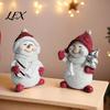 Snowman Collectibles for Christmas 2Pcs Figurine, Cute Tabletop Decor, Resin Snow Statue with Gifts Knit Hat Scarf Home Mantel Window Holiday