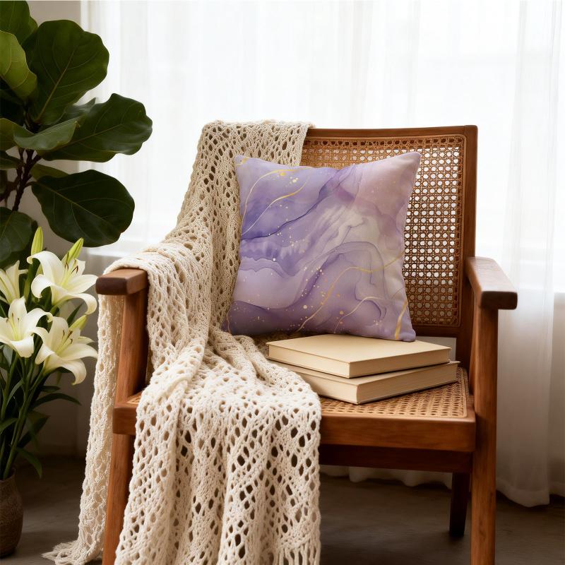 18X18 Inch Microfiber Throw Pillow With Insert, Luxury Marble Gold Foil Fluid Abstract Cushion For Sofa Decor