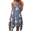 Women's Summer Casual Vintage Floral Print Round Neck Adjustable Suspender Dress With Pockets