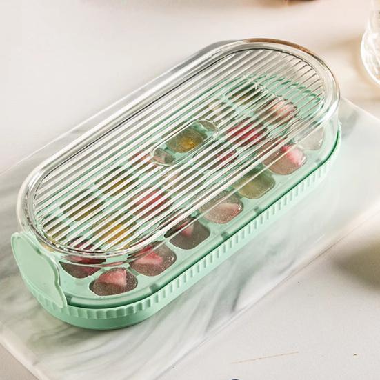 Press-to-Release Ice Cube Tray with Lid No-Touch Silicone Mold for Easy Release Food-Grade Leak-Proof Integrated Storage Box Home Bar Essential