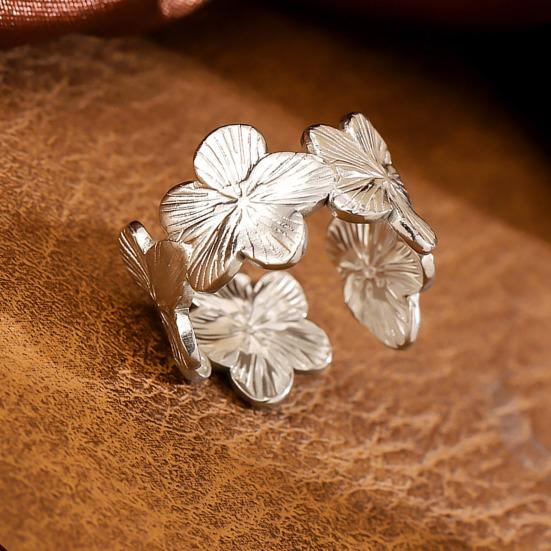 Adjustable Ring Petal Shape Comfortable Anti-Oxidation Ring Lightweight Exquisite Drawing Process Jewelry Ring