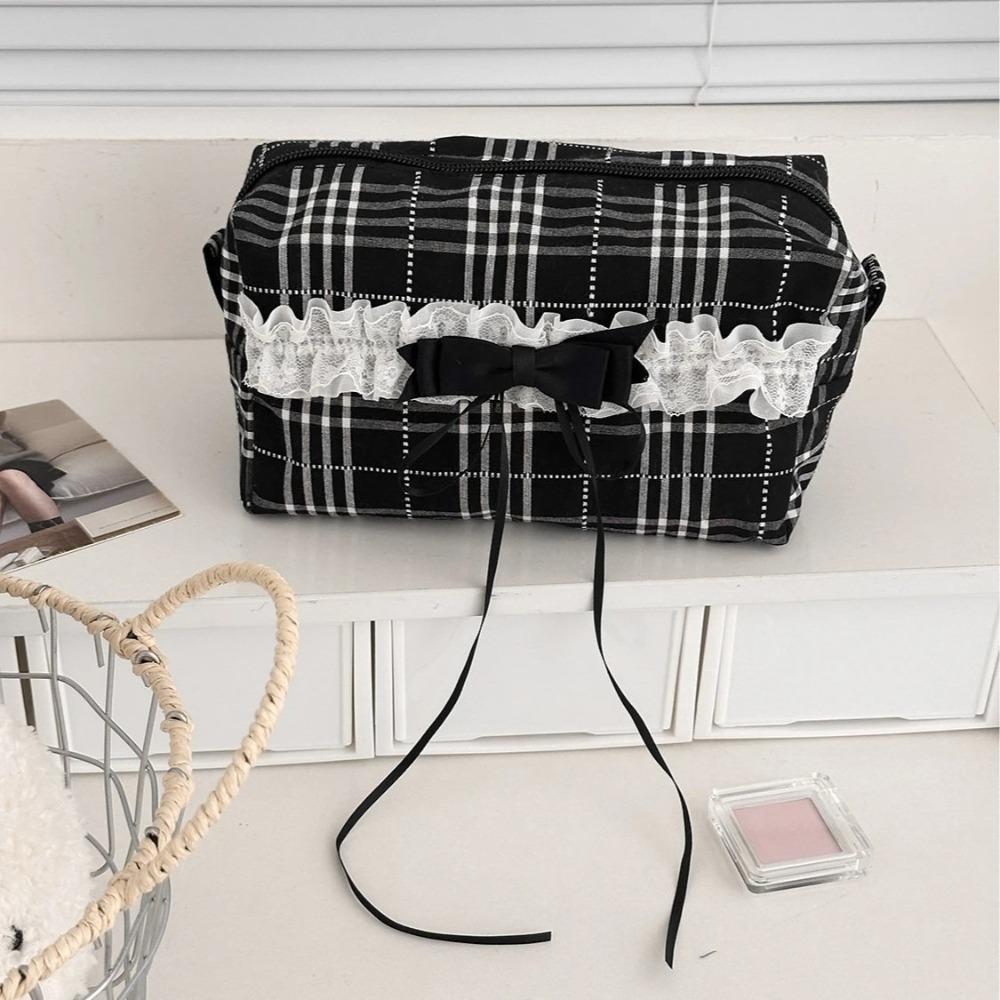 Süße Spitze Schleife Damen Canvas Kosmetiktaschen Tragbare Damen Clutch Geldbörse Lippenstift Make-up Etui Modische Damen Aufbewahrungstasche