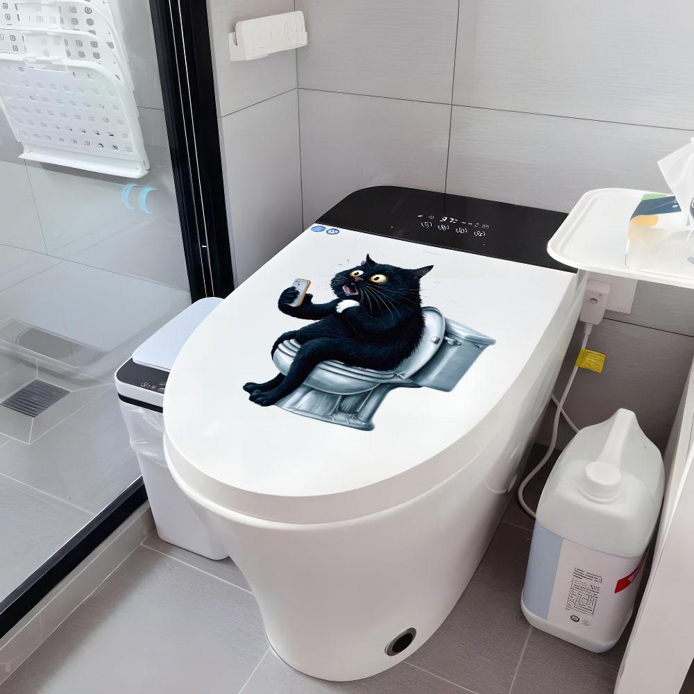 Self-adhesive Cartoon Cat PVC Toilet Stickers for Bathroom Wall Decor