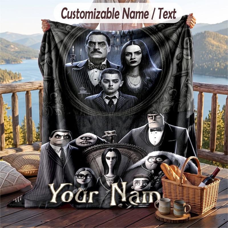 Custom Text Flannel Throw Blanket, Lightweight Cozy Bed Sofa BlanketThe Addams Family