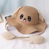Sunscreen Rabbit Ear Sunshade Straw Hat Ear Moving Children Straw Hat Bunny Sunshade Hat  Cosplay