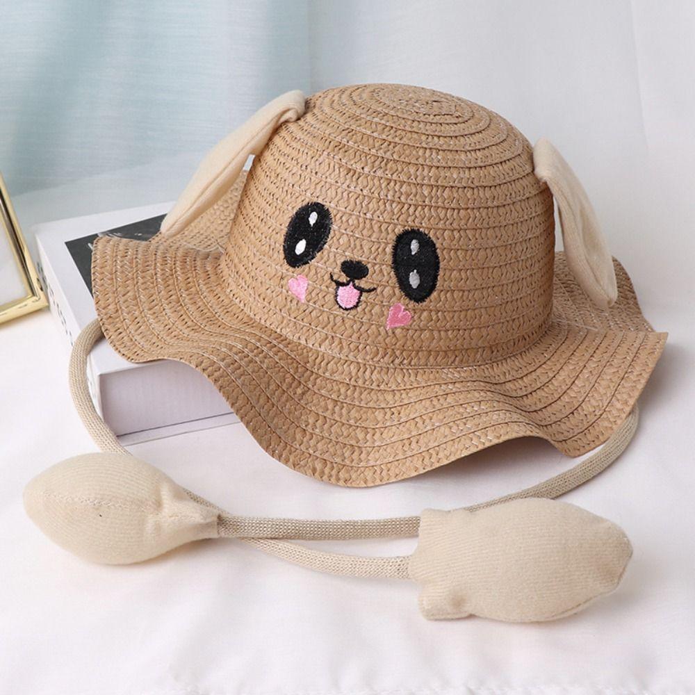 Sunscreen Rabbit Ear Sunshade Straw Hat Ear Moving Children Straw Hat Bunny Sunshade Hat  Cosplay