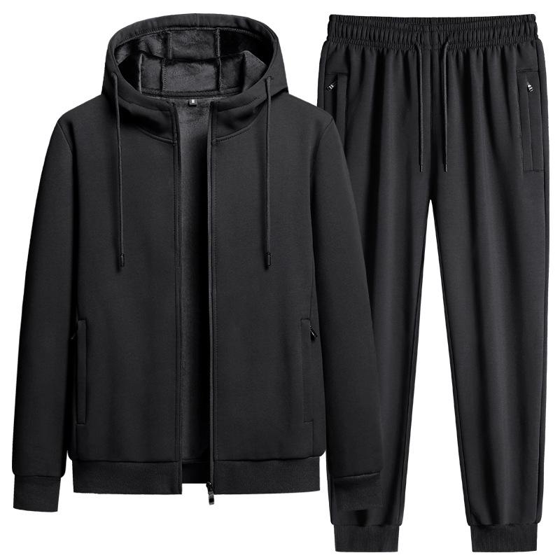 Tuta sportiva da uomo in pile stile coreano con maniche lunghe e pantaloni slim in cotone