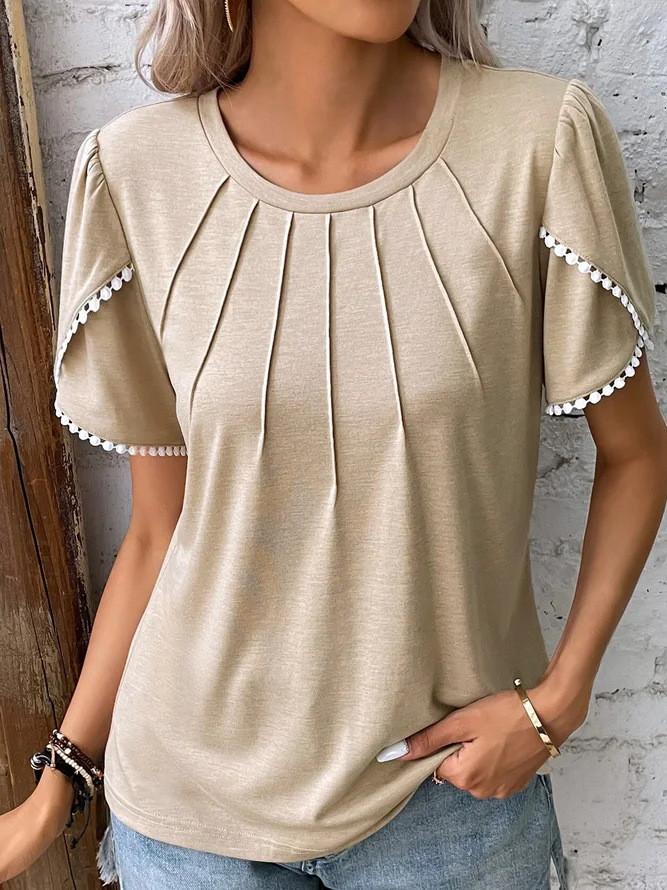 Summer Women T Shirt With Lace Sleeve For Casual Wear